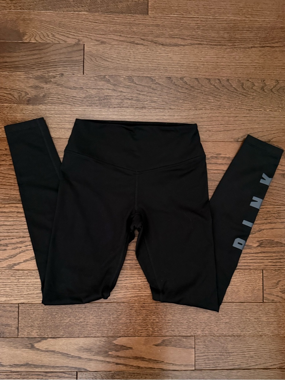 Victoria's Secret Black Fleece Lined Leggings with Pink Side Logo Print, XS
